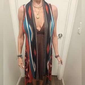 Charlie Paige Teal and Rust Geometric Vest